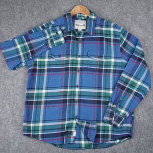 American Eagle Flannel Shirt Mens Large Blue Green Plaid Button Down Cotton